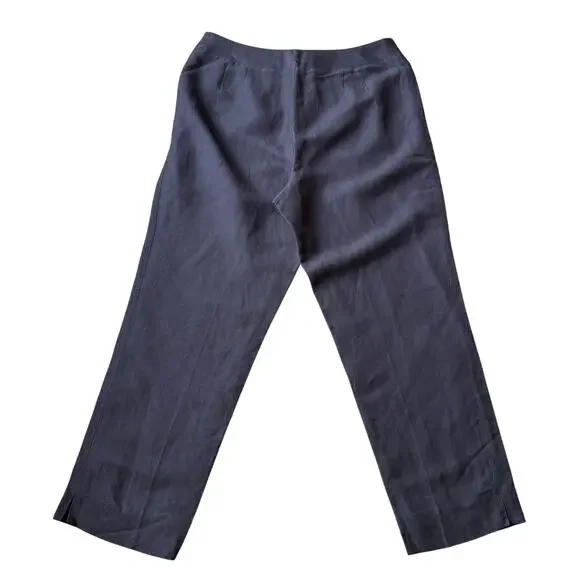 Kate Hill Chocolate Brown Linen Straight Leg Ankle Trouser Pants Sz 12P Mature - Picture 6 of 10